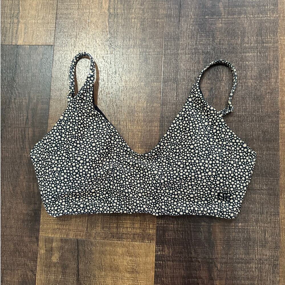 Albion Daisy Print Bikini Top Black White Floral Scoop Neck Swimsuit Size XS